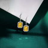Luxury Yellow Stone Halo Hoop Earrings – Rectangular Drop Fashion Jewelry