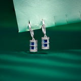 Elegant Blue Cylinder Drop Hoop Earrings – Modern Minimalist Dangle Jewelry