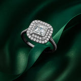 1 Ct Asscher Cut Double Halo Moissanite Engagement Ring