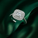 1 Ct Asscher Cut Double Halo Moissanite Engagement Ring