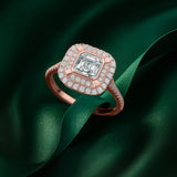 1 Ct Asscher Cut Double Halo Moissanite Engagement Ring