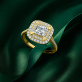 1 Ct Asscher Cut Double Halo Moissanite Engagement Ring