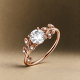 1.05 ct Round Lab Diamond Vine Design Leaf Engagement Ring