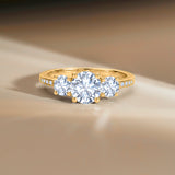 2.25 Ct Round Lab Diamond Three Stone Pave Engagement Ring