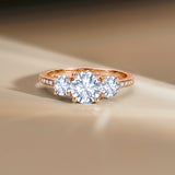 2.25 Ct Round Lab Diamond Three Stone Pave Engagement Ring