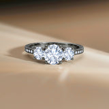 2.25 Ct Round Lab Diamond Three Stone Pave Engagement Ring