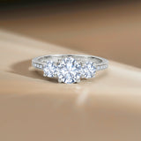 2.25 Ct Round Lab Diamond Three Stone Pave Engagement Ring
