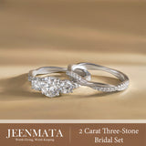 2 Carat Lab Grown Diamond Bridal Ring Set for Women, Round Cut 3 Stone Engagement Ring with Matching Wedding Band, 18K White Gold Plated Silver