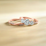 2 Ct Round Lab Diamond Twist Three Stone Bridal Set