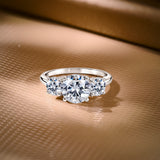 3 Carat Three Stone Round Cut Moissanite Engagement Ring, Classic Brilliance Ring in 18K White Gold Plating for Women