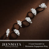 JeenMata 3.25 Carat Emerald Cut Moissanite Rings - Three Stone Engagement Rings in 18K White Gold Plating for Women