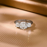 3.5 Carat Cushion Cut Three-Stone Moissanite Classic Engagement Ring in 18K White Gold Plating for Women