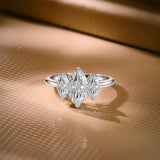 3 Carat Marquise Cut Three-Stone Moissanite Elegant Engagement Ring in 18K White Gold Plating for Women