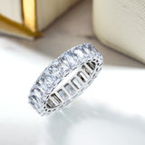 10.5 Carat Emerald Cut Cubic Zirconia Eternity Anniversary Ring - Classic Prong Style Wedding Ring in White Gold Plating for Women