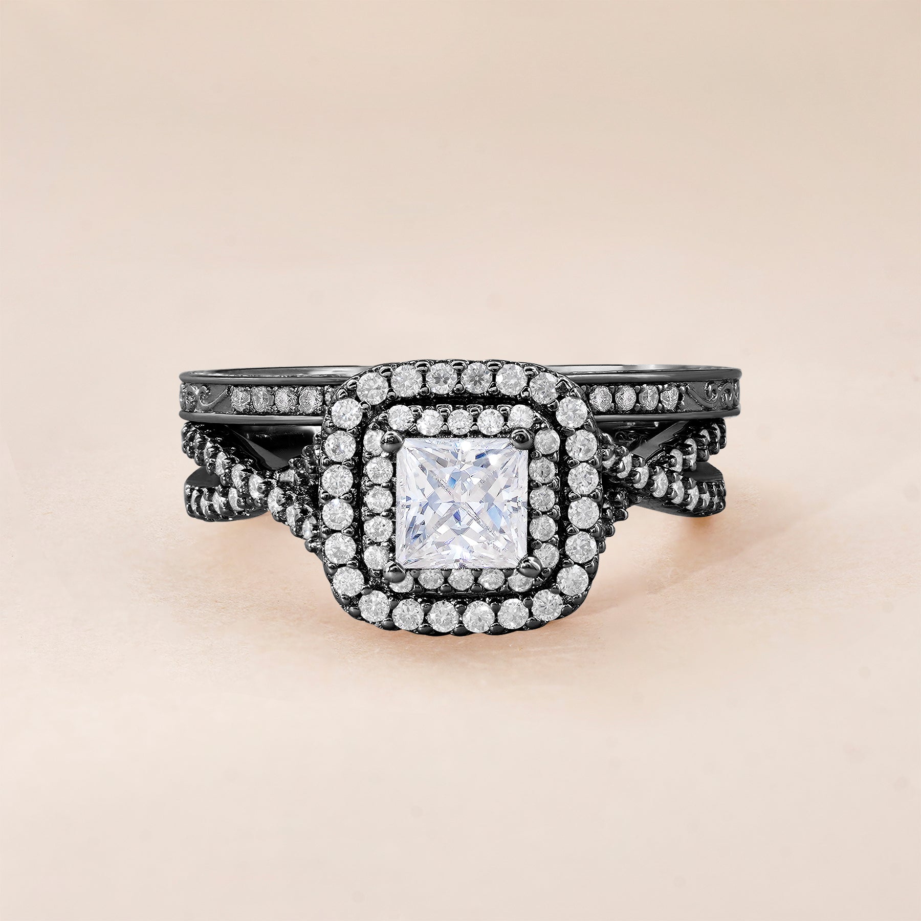 Double Halo 1.25 ct Princess Moissanite Infinity Bridal Set