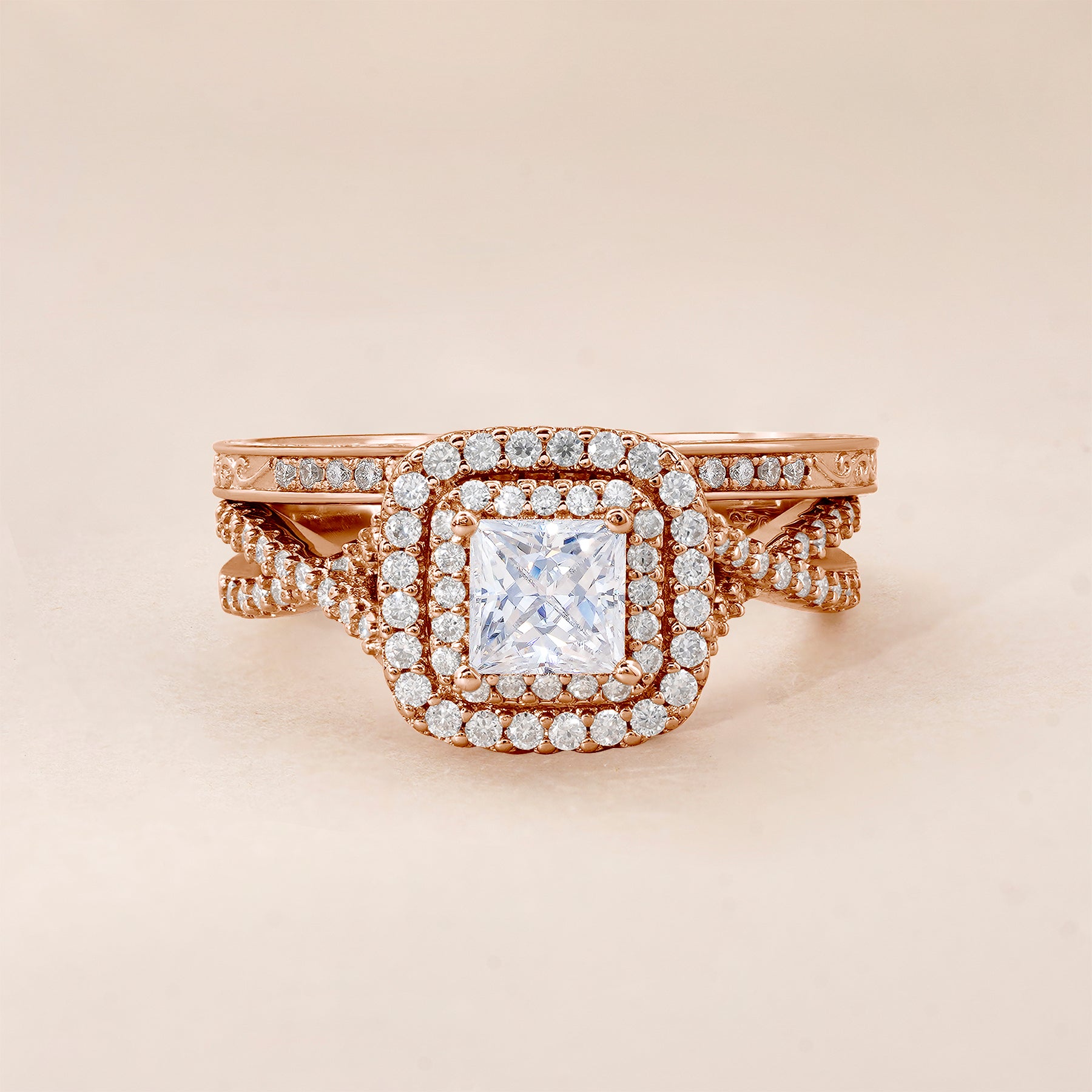 Double Halo 1.25 ct Princess Moissanite Infinity Bridal Set