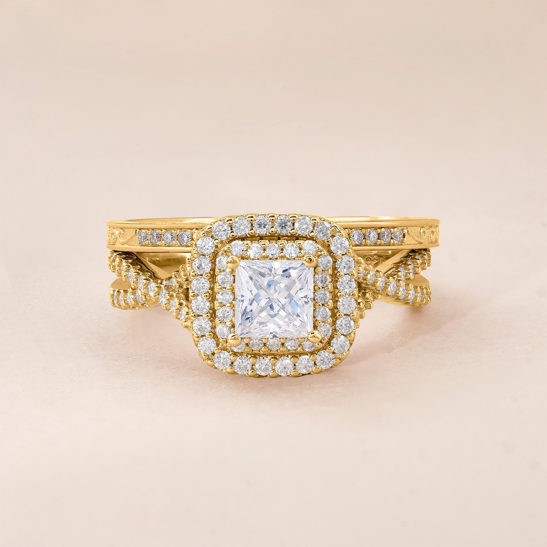 Double Halo 1.25 ct Princess Moissanite Infinity Bridal Set