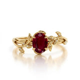 1 ct Oval Lab Ruby Leaf Vine Engagement Ring