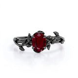 1 ct Oval Lab Ruby Leaf Vine Engagement Ring