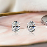 2.5 Carat Oval Cut - Cubic Zirconia - April Birthstone Solitaire Stud Earrings - 4 Prong - In 18K White Gold Plating Over Silver