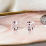 2.5 Carat Oval Cut - Pink Tourmaline - October Birthstone Solitaire Stud Earrings - 4 Prong - In 18K White Gold Plating Over Silver