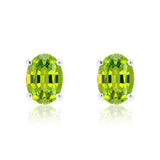 2.5 Carat Oval Cut - Peridot - August Birthstone Solitaire Stud Earrings - 4 Prong - In 18K White Gold Plating Over Silver