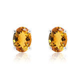 2.5 Carat Oval Cut - Citrine - November Birthstone Solitaire Stud Earrings - 4 Prong - In 18K White Gold Plating Over Silver