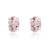 2.5 Carat Oval Cut - Pink Tourmaline - October Birthstone Solitaire Stud Earrings - 4 Prong - In 18K White Gold Plating Over Silver
