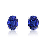 2.5 Carat Oval Cut - Blue Sapphire - September Birthstone Solitaire Stud Earrings - 4 Prong - In 18K White Gold Plating Over Silver
