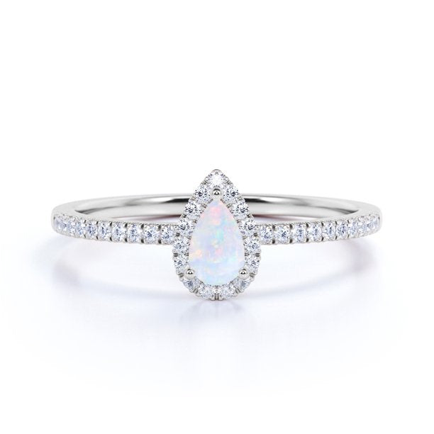 1 Ct Pear Cut Lab Created Opal Halo Engagement Ring
