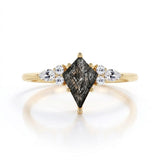1.30 ct Kite Black Rutilated Quartz Seven Stone Engagement Ring