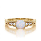 Vintage 1.25 Ct Round Cut Lab Opal Engagement Ring