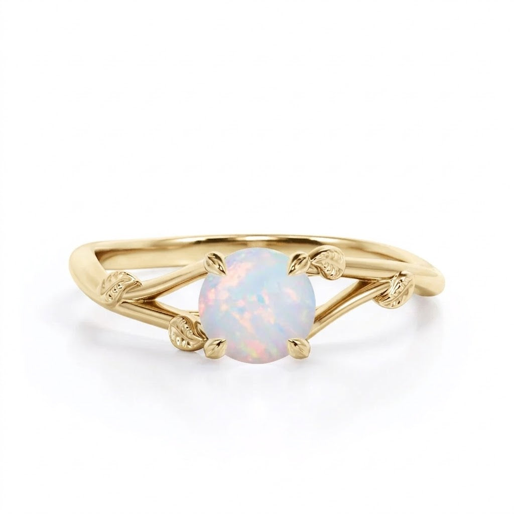 1 Ct Round Cut Lab Created Opal Nature Engagement Ring