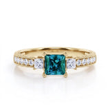 1.40 Ct Princess Lab Alexandrite Three Stone Engagement Ring