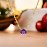 Beautiful 1 Carat Round Cut - Amethyst - February Birthstone Solitaire Pendant Necklace in 18k White Gold over Silver, Female, Adult