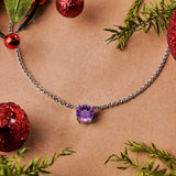 Beautiful 1 Carat Round Cut - Amethyst - February Birthstone Solitaire Pendant Necklace in 18k White Gold over Silver, Female, Adult