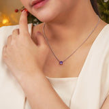 Beautiful 1 Carat Round Cut - Amethyst - February Birthstone Solitaire Pendant Necklace in 18k White Gold over Silver, Female, Adult