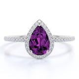 1 Carat Pear Cut February Birthstone Engagement Ring - Wedding Ring - Halo Ring - Pave Ring - Promise Ring - 18K White Gold Plating over Silver