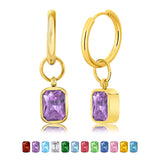 2 Carat Emerald Cut Birthstone Bezel Huggie Hoop Earrings