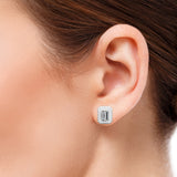 2.15 Carat Emerald Cut Moissanite Milgrain Halo Stud Earrings