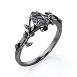 Botanical Design 1 ct Pear Black  Rutilated Quartz Engagement Ring