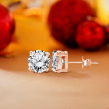 Certified - 1 Carat Round Moissanite - 4 Prong Solitaire Stud Earrings - 18K White Gold Plating Over Silver