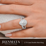 JeenMata 2.75 Carat Pear Cut Moissanite Double Halo Split Shank Engagement Ring Set in 18K White Gold Plated for Women