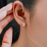 Gorgeous 1.5 Carat Heart Cut - Pink Tourmaline - October Birthstone Solitaire Stud Earrings in 18K  Gold Plating for Women