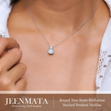 3.25 Carat Cubic Zirconia April Birthstone - Round and Pear Cut Dangle Pendant Necklace in 18k White Gold Plated for Women