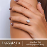 1.25 Carat Pear Halo Engagement Ring for Women, Cubic Zirconia Bridal Ring with Moissanite Accents, 18K Gold Plated