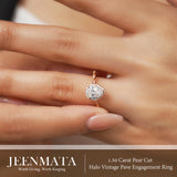 1.50 Carat Pear Cut Engagement Ring for Women, Teardrop Halo Bridal Ring with Moissanite Accents, Vintage Pavé Band, 18K Gold Plated