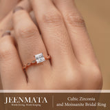 2.25 Carat Princess Cut Engagement Ring for Women, Cubic Zirconia Bridal Ring with Moissanite Side Stones, Vintage Milgrain Band, 18K Rose Gold Plated