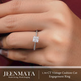 Cushion Cut Cubic Zirconia Solitaire Engagement Ring for Women, 1.25 Carat Classic 4-Prong Bridal Ring, 18K White Gold Plated Promise Anniversary Wedding Ring