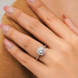 Halo Engagement Ring for Women, 2.25 Carat Round Cut Cubic Zirconia with Moissanite Side Stones, Vintage Inspired Promise Anniversary Ring, 18K Gold Plated